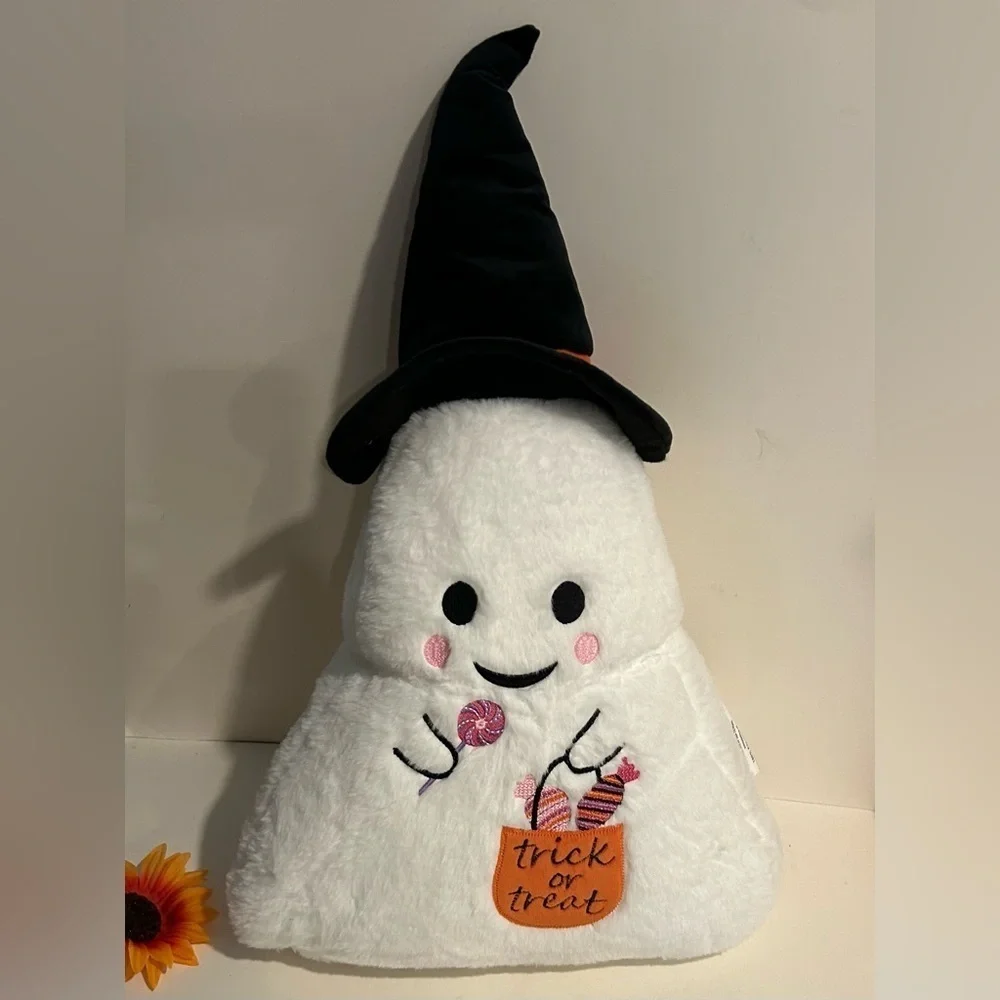 Halloween Ghost Witch Hat Plush Throw Pillow Trick or Treat Decor New